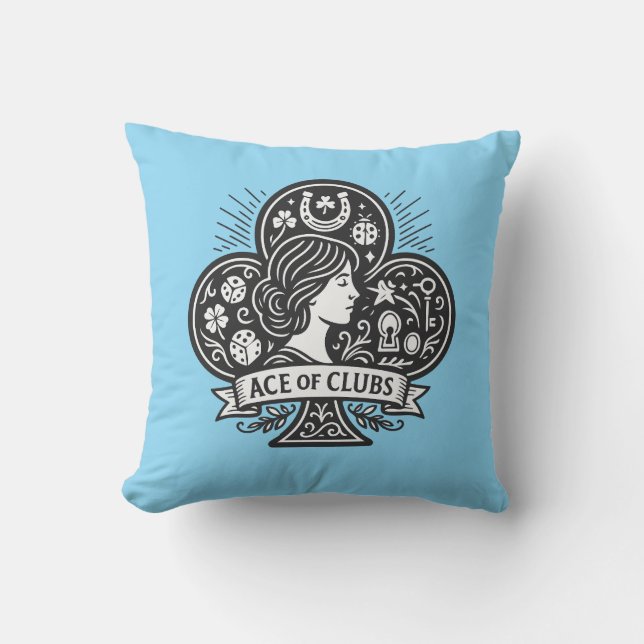 Ace of Clubs — Lady Luck Cameo Throw Pillow (Front)