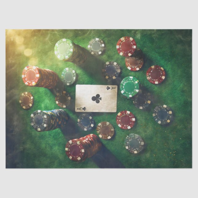 Ace of Clubs & Poker Chips, Gaming  Tissue Paper (Front)