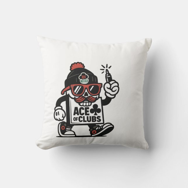 Ace of Clubs Street Mascot — Poker Grind Crew Throw Pillow (Front)