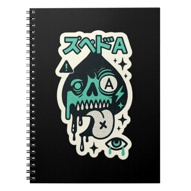 Ace of Spades — Drip-Skull Katakana Notebook (Front)
