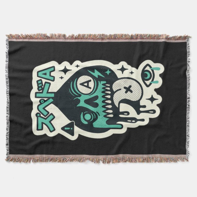 Ace of Spades — Drip-Skull Katakana Throw Blanket (Front)