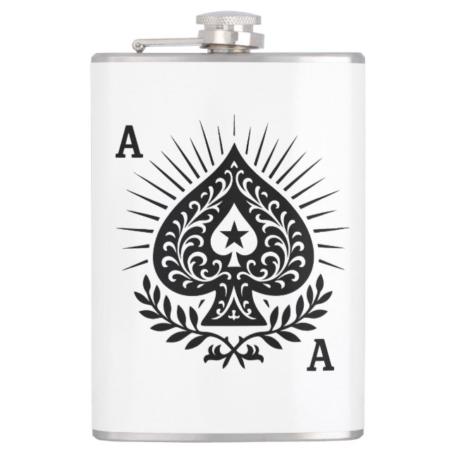 Ace of Spades — Filigree Star & Laurel Hip Flask (Front)