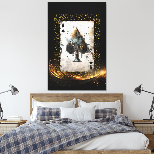 Ace of Spades Gold Splash Playing Card Picture 1 Canvas Print (Insitu(Bedroom))