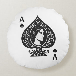 Ace of Spades — Lady Cameo Filigree Emblem Round Pillow