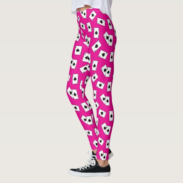 Ace Of Spades Pink And White Playing Card Pattern Leggings (Left)