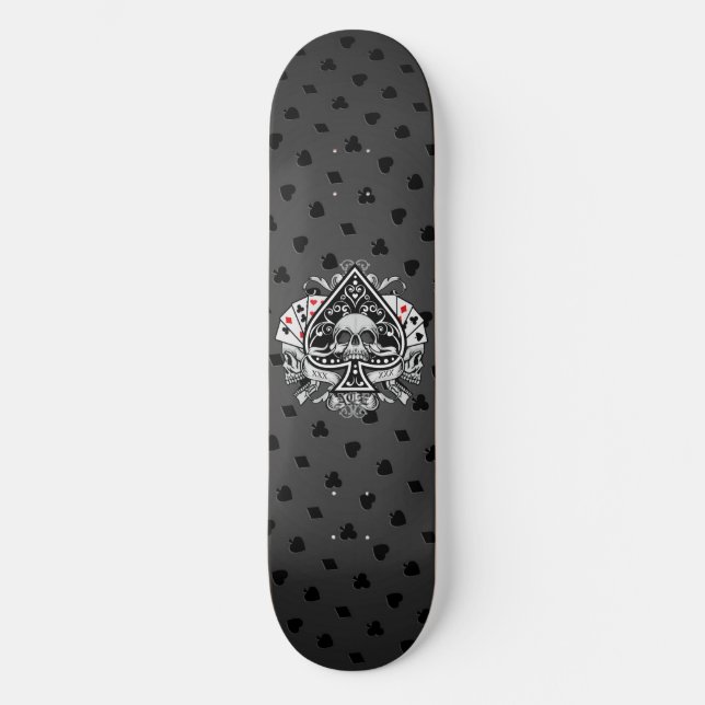 Ace of Spades Skulls Playing Cards Gambler Skateboard (Front)