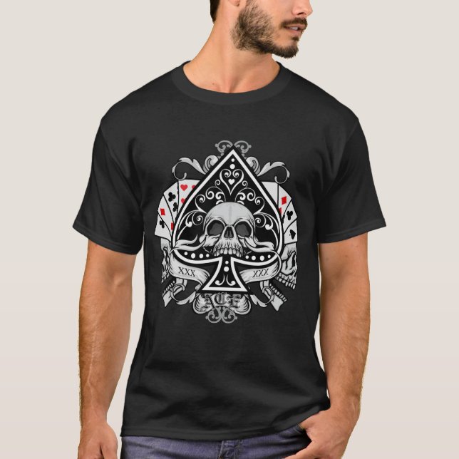 Ace of Spades Skulls Playing Cards Gambler  T-Shirt (Front)