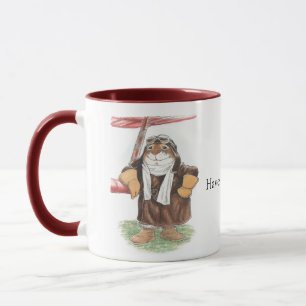 Ace Rabbit aviator mug with red handle