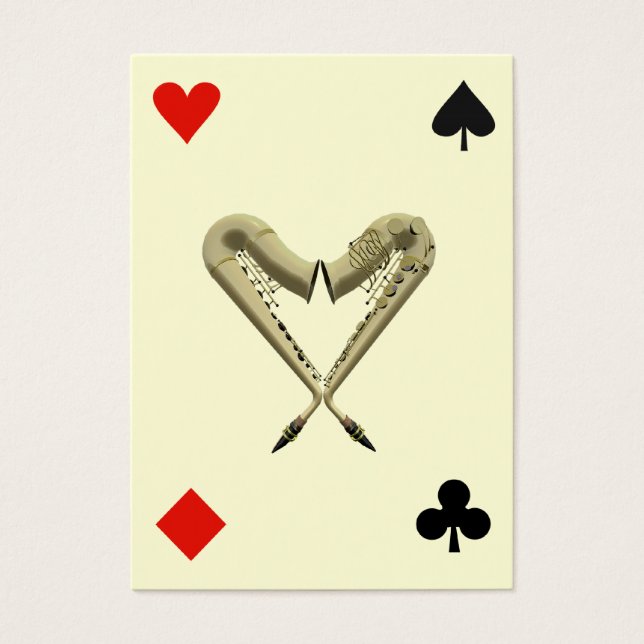 ACEO ATC Saxophones of Hearts Diamond, Spade, Club (Front)
