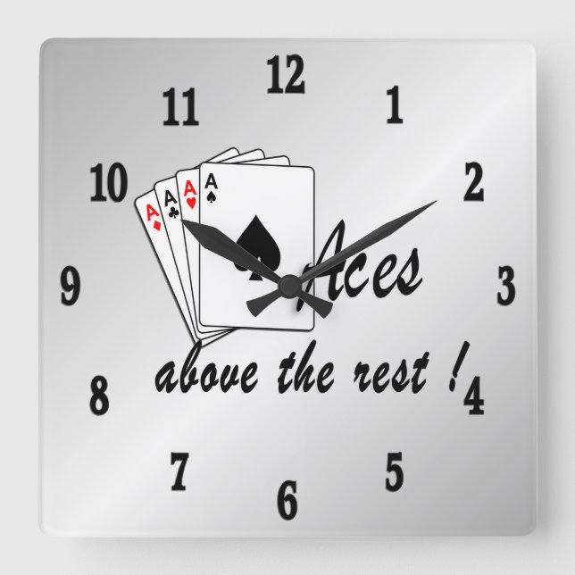 Aces Above the Rest Silver Square Wall Clock (Front)