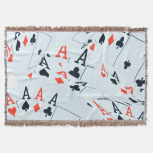 Aces In A Layered Poker Cards Pattern, Throw Blanket