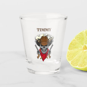 Aces N Eights Dead Man's Cowboy Skull With Name Shot Glass