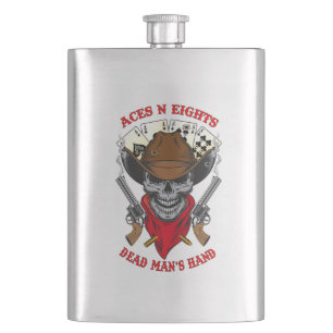 Aces N Eights Dead Man's Hand Cowboy Skull Hip Flask