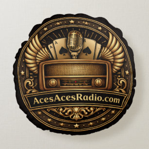 acesacesradio black and gold round pillow