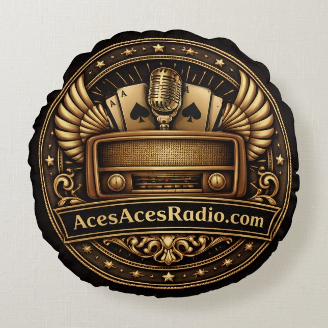 acesacesradio black and gold round pillow (Front)