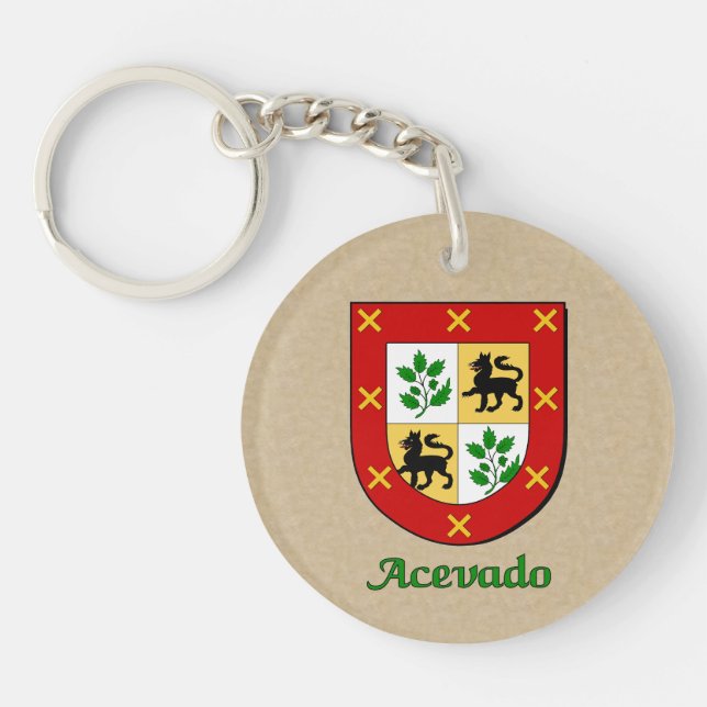 Acevado Family Shield with Flag of Spain Keychain (Front)