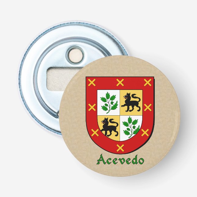 Acevedo Heraldic Arms on Parchment Style Back Bottle Opener (Front)