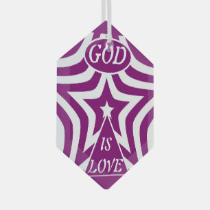 Achempong God Is Love Star Deep Purple Hexagon Glass Ornament