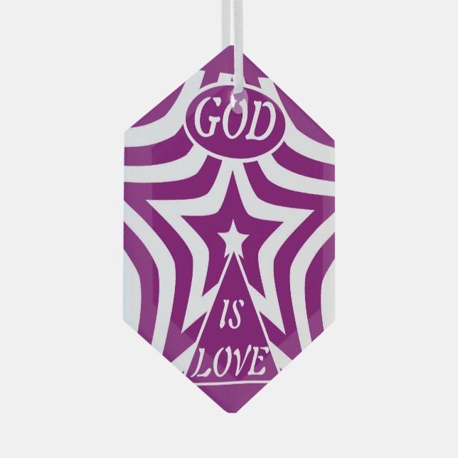 Achempong God Is Love Star Deep Purple Hexagon  Glass Ornament (Front Right)