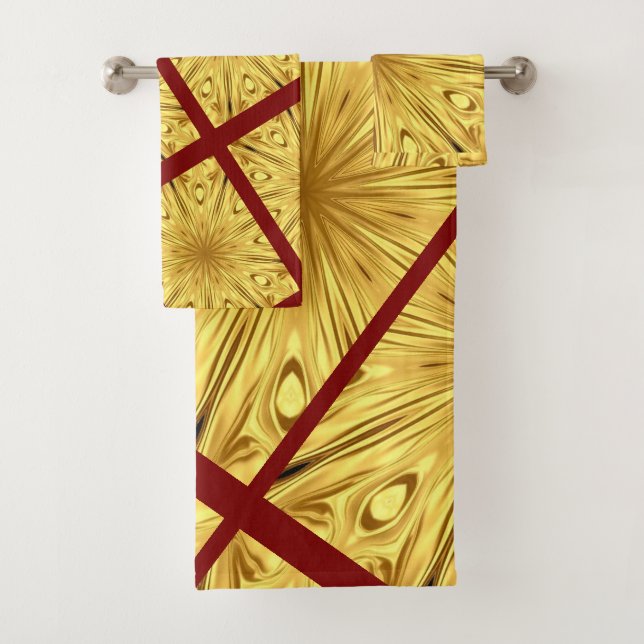 Achempong: Gold Luxry | Gilded Zenith Crimson Swir Bath Towel Set (Insitu)