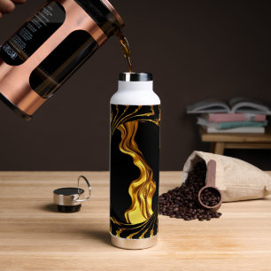 Achempong Opulent Swirl Liquid Gold Black Monochro Water Bottle