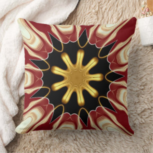 Achempong: Starburst   Deep Crimson Cream Golden B Throw Pillow