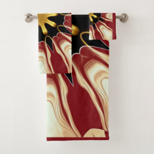 Achempong: Starburst   Deep Crimson & Gold Luxury  Bath Towel Set