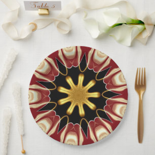 Achempong: Starburst   Deep Crimson & Gold Luxury  Paper Plate
