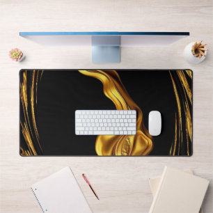 Achempong Swirl Liquid Gold Black Monochrome Art Desk Mat