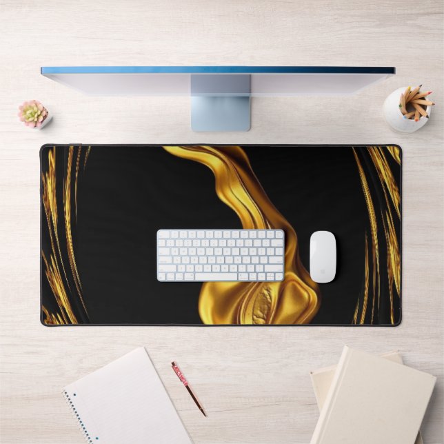 Achempong Swirl Liquid Gold Black Monochrome Art Desk Mat (Office 1)