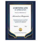 Achievement Appreciate Gold Blue Certificate