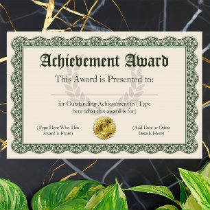 Achievement Award Certificate, Customizable