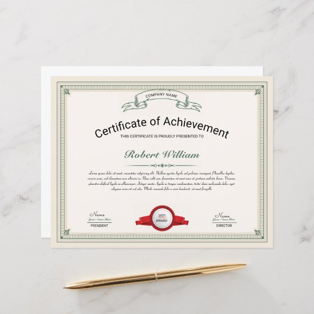 Achievement Certificate Template  (Front/Back In Situ)