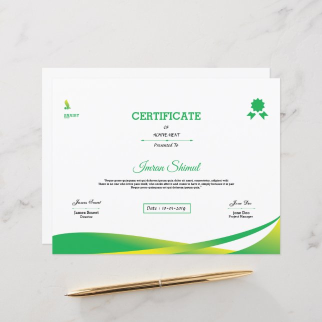 Achievement Certificate Template – Editable & Prin (Front/Back In Situ)