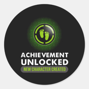 Achievement Unlocked Gift Couples Video Game Pregn Classic Round Sticker