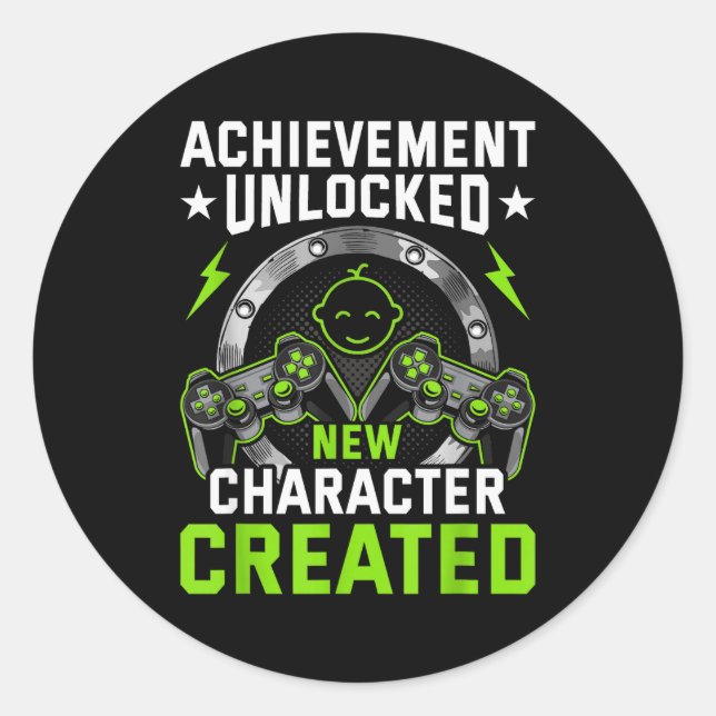 Achievement Unlocked New Character D Video Gamer  Classic Round Sticker (Front)