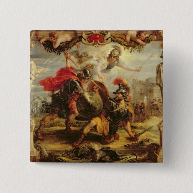 Achilles Defeating Hector, 1630-32 2 Inch Square Button (Front)