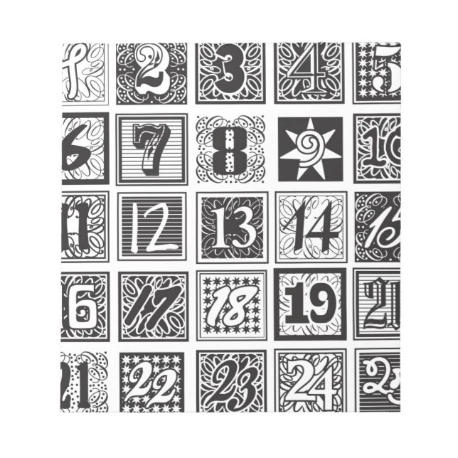 Achromatic advent calendar numbers - countdown notepad (Front)