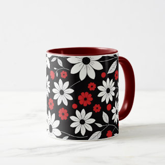 achromatic floral pattern mug cup
