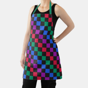 Acid green black checkerboard pattern apron