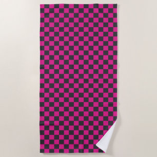 Acid green black checkerboard pattern beach towel