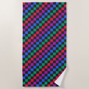 Acid green black checkerboard pattern beach towel