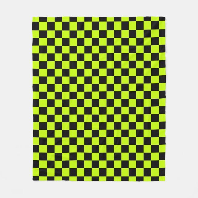 Acid green black checkerboard pattern fleece blanket (Front)