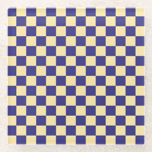 Acid green black checkerboard pattern glass coaste coaster