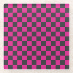 Acid green black checkerboard pattern glass coaste coaster