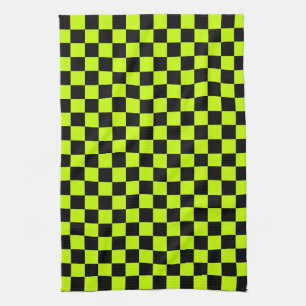 Acid green black checkerboard pattern kitchen towel
