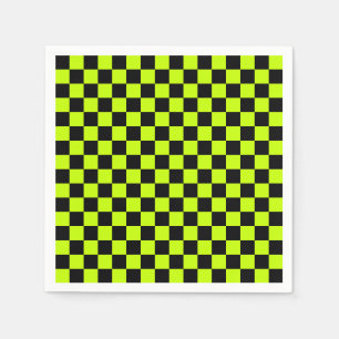Acid green black checkerboard pattern napkin