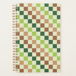 Acid green black checkerboard pattern planner