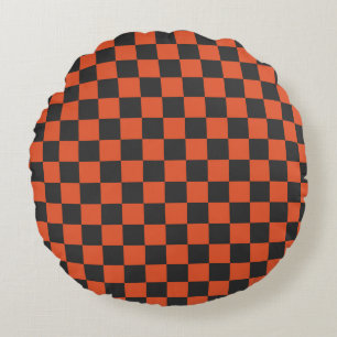 Acid green black checkerboard pattern round pillow