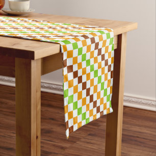 Acid green black checkerboard pattern short table runner